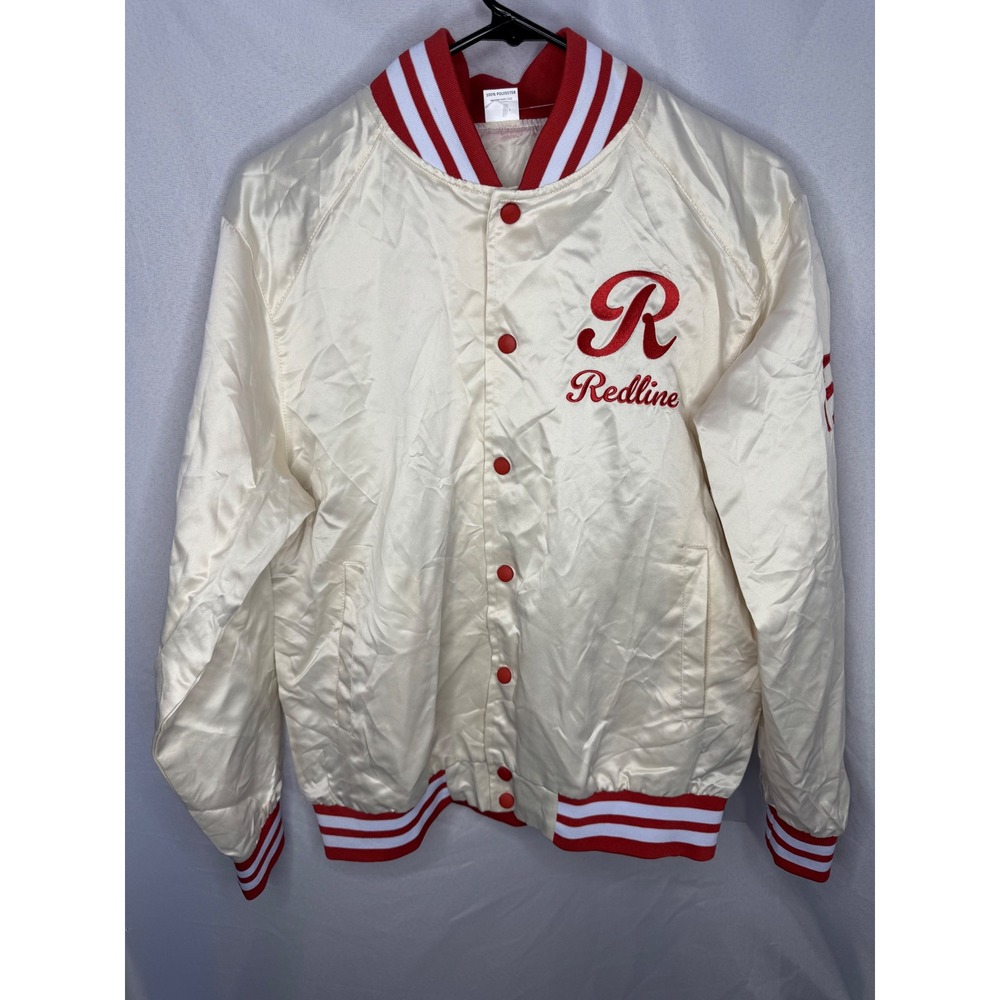 Success Brands Redline Champion Satin Varsity Jacket Cream Red Mens Medium